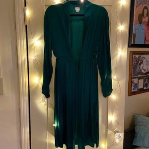 Satin Hunter Green Long Sleeve Coverup